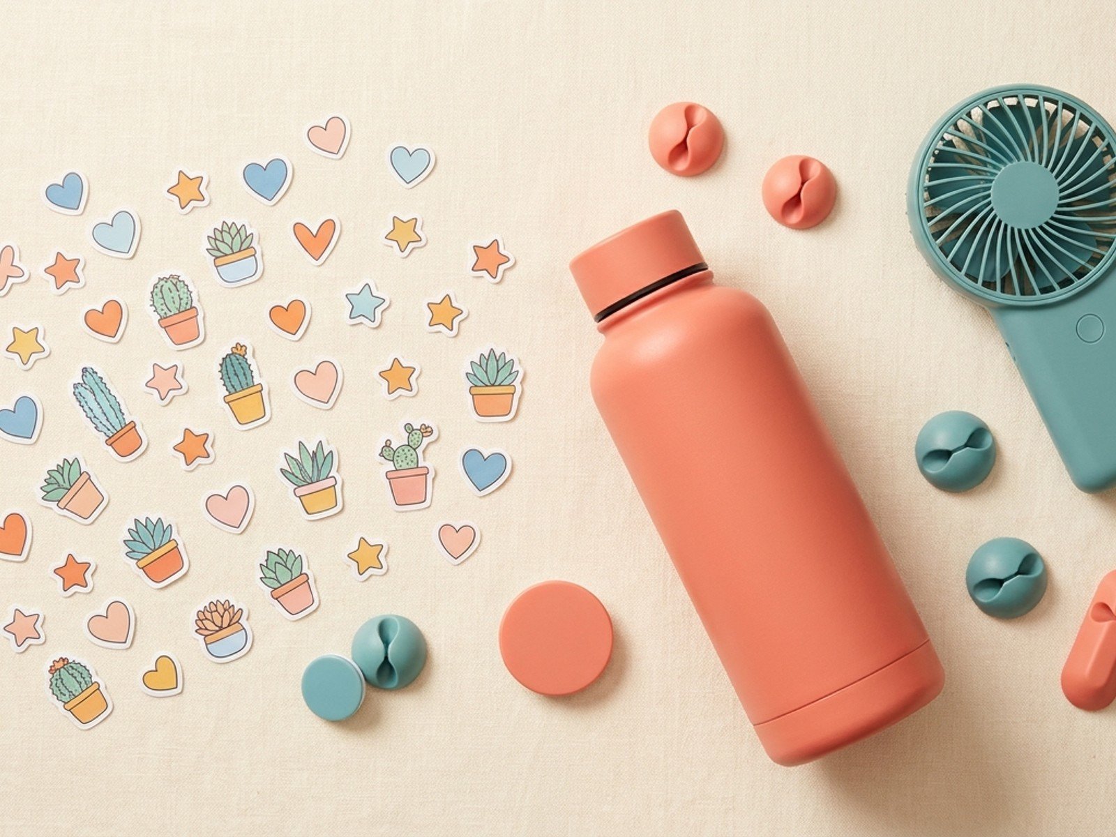 Cute stickers, bottles and gadgets